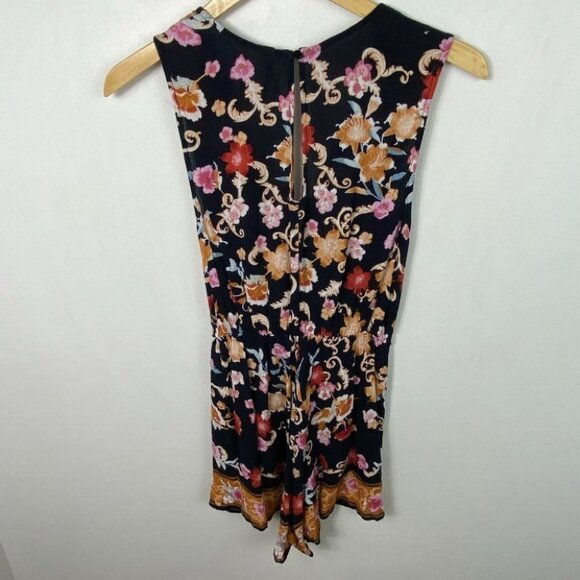 Target Xhilaration‎ Bohemian Floral V-Neck Romper Printed Size Small Blue Orange - Picture 12 of 13
